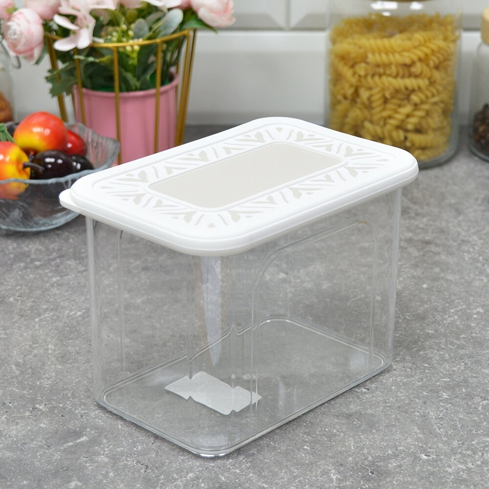 Банка для сыпучих продуктов 1,4л "Эстетика" прямоугольная (бело-бежевый)