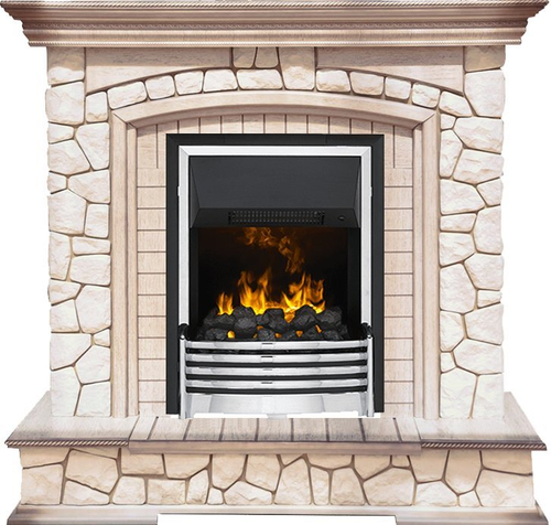 Каминокомплект Preston - Белый/Слоновая кость с патиной с очагом Flagstaff