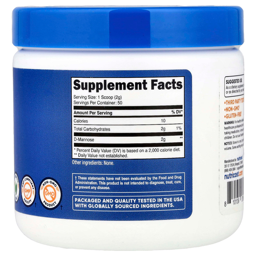 Nutricost, D-манноза, без добавок, 100 г (3,6 унции)
