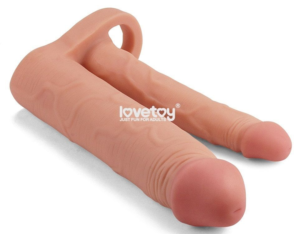Телесная насадка для двойного проникновения Add 2 Pleasure X Tender Double Penis Sleeve - 20 см. (Цвет: телесный)