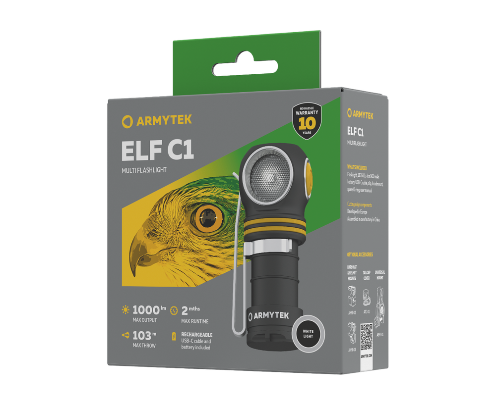 Мультифонарь светодиодный Armytek Elf C1 USB-C, 1000 лм, белый свет, аккумулятор
