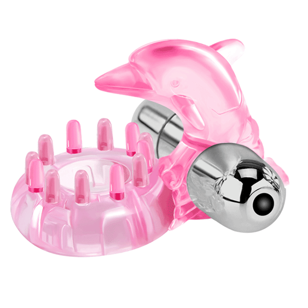 Розовое эрекционное виброкольцо-дельфин 3,8см Baile Love Dolphin Ring BI-010133-1