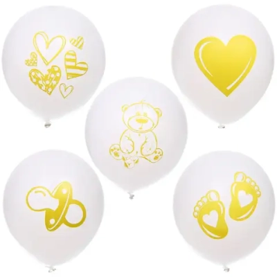 Воздушные шары 50 шт, 10»/25см «Здравствуй, Солнышко», Белый/золото