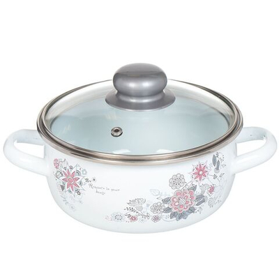 Кастрюля сталь, эмал, 1.5 л, с крыш, СтальЭмаль, Весенний романс белоснежный, 1RA161S, индукц