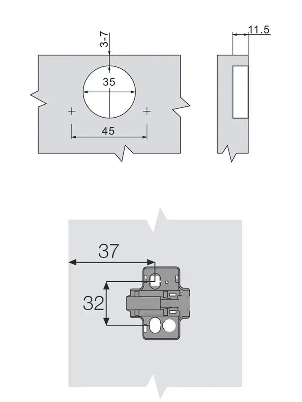 Петля мебельная с доводчиком накладная Unihopper 105 градусов 3D-регулировка Clip-On с ответной планкой, декоративными заглушками на чашку и плечо / 20 штук
