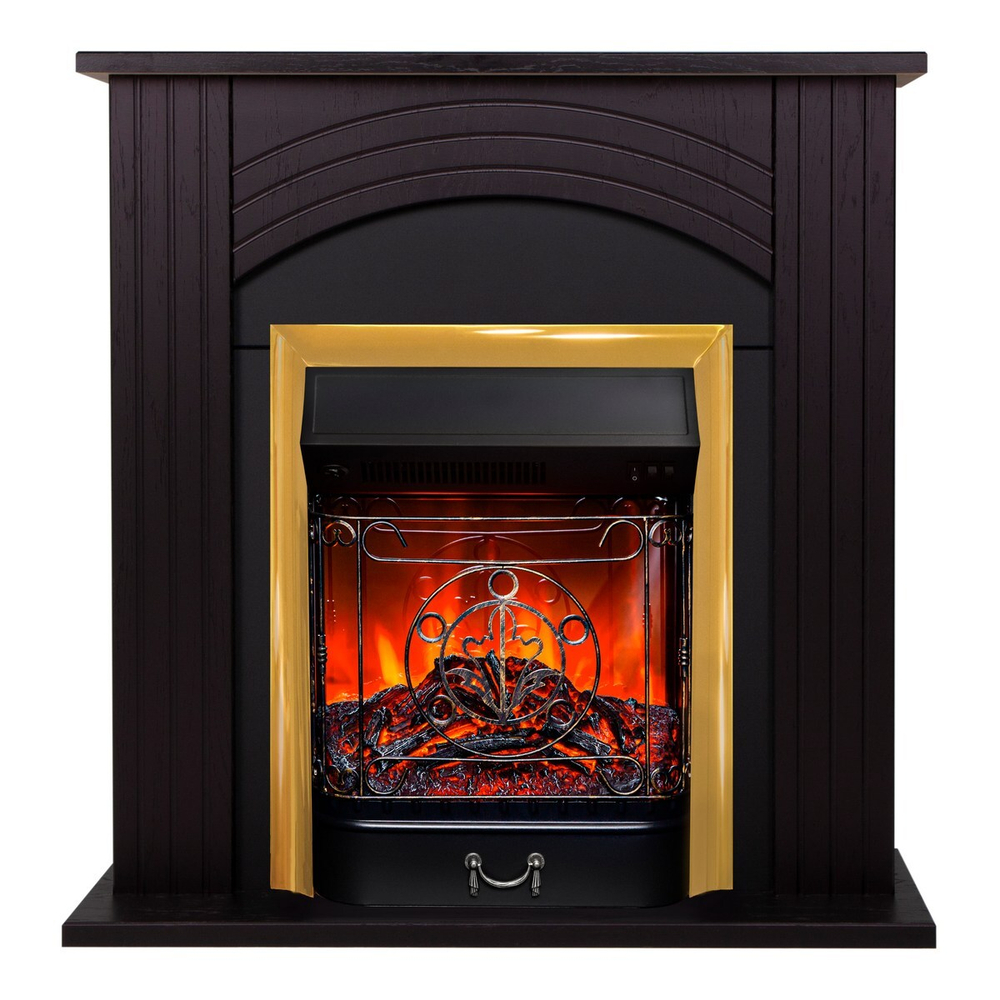 Электрокамин RealFlame Hanna STD DN орех с очагом Majestic Lux Brass