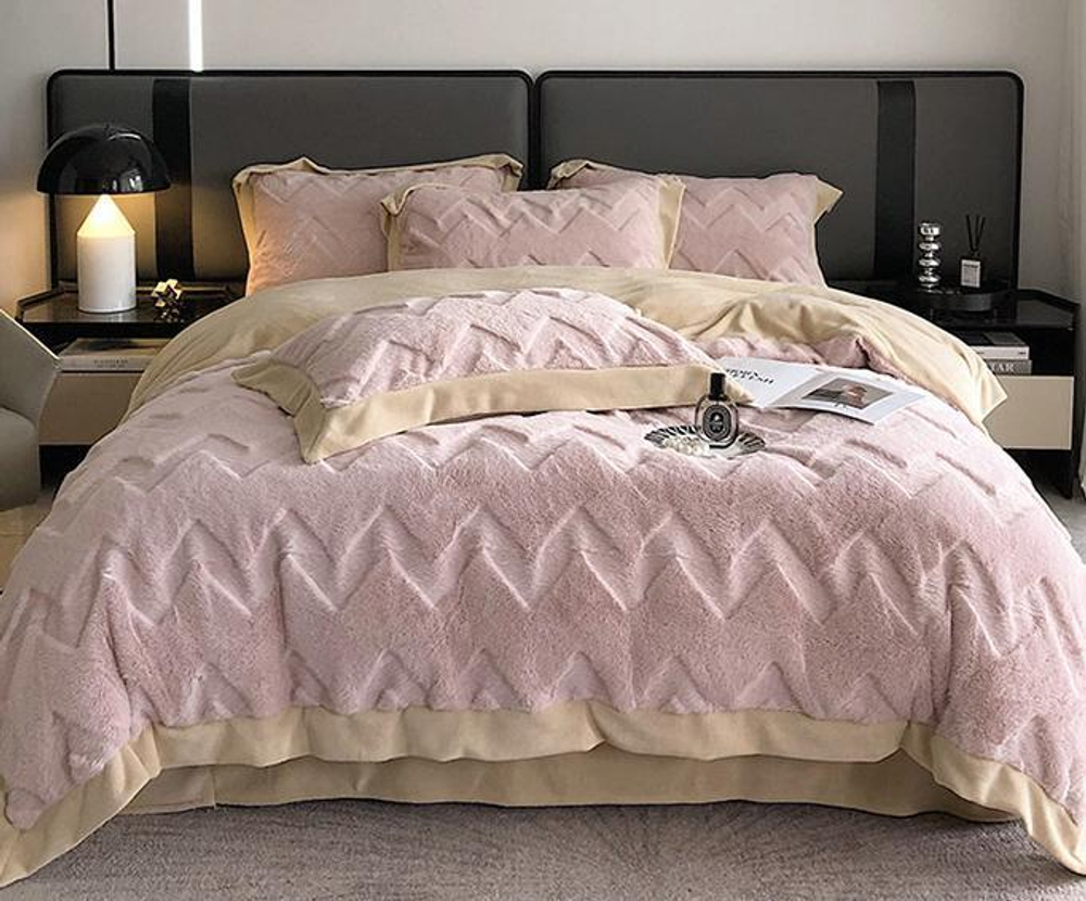 Постельное белье ЕВРО (двуспалка) Велюр Розовый