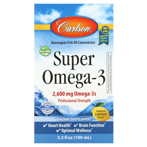 Carlson, Super Omega-3, натуральный лимон, 2600 мг, 3,3 унции (100 мл)