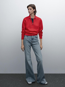 Massimo Dutti Свитер с воротником поло на молнии, красный