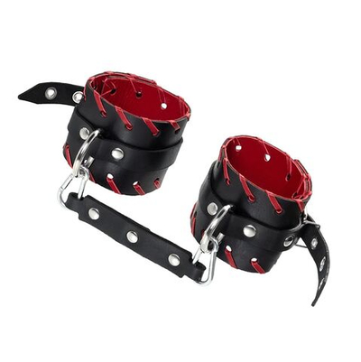 Черно-красные оковы из натуральной кожи (Цвет: черный с красным)