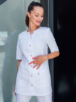 Медицинская блуза женская белая с малиновой отделкой на подарок для медсестры/доктора/врача/лаборанта/