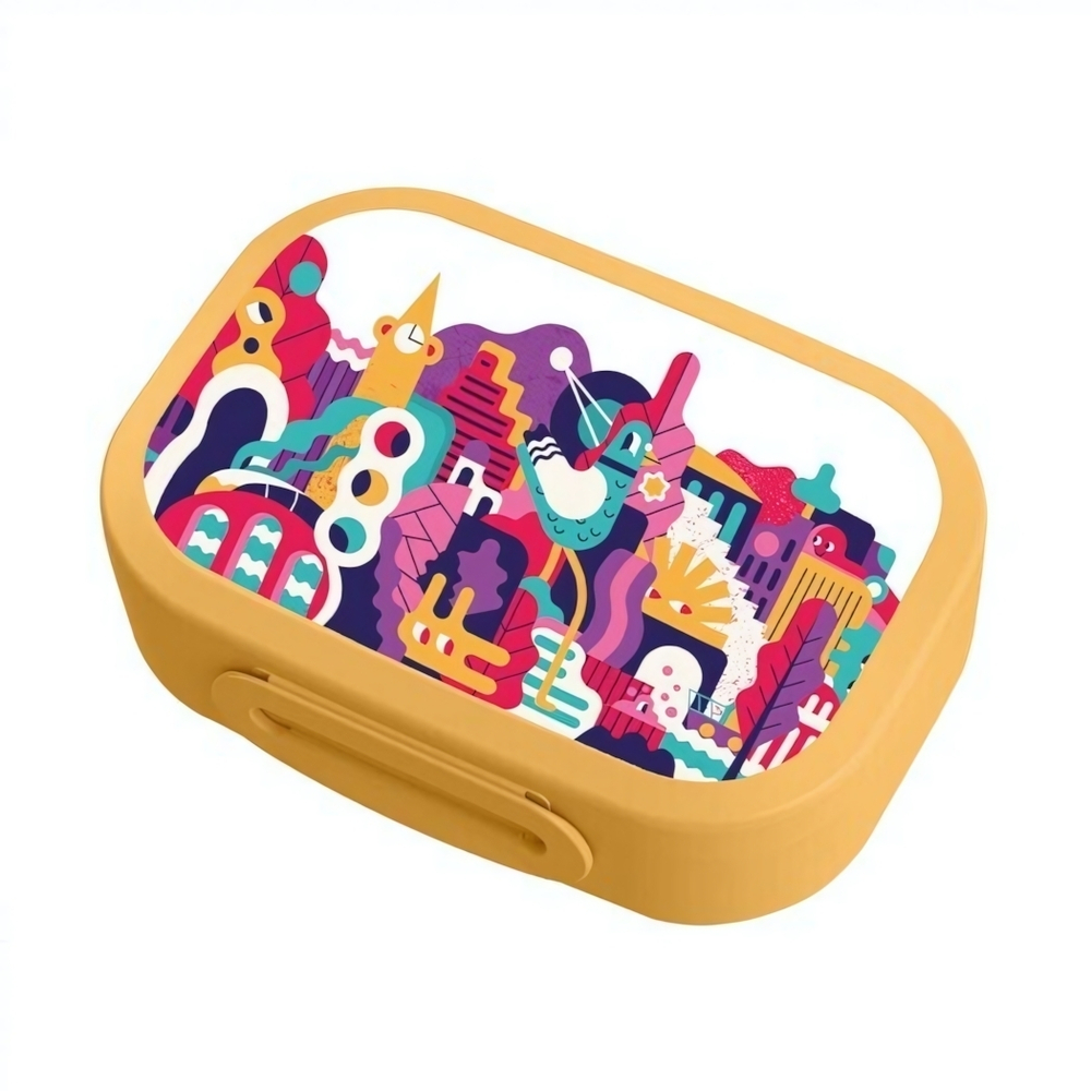 Ланч-бокс с декором "городские фантазии", 180x130x50мм, 0,98л (желтый)