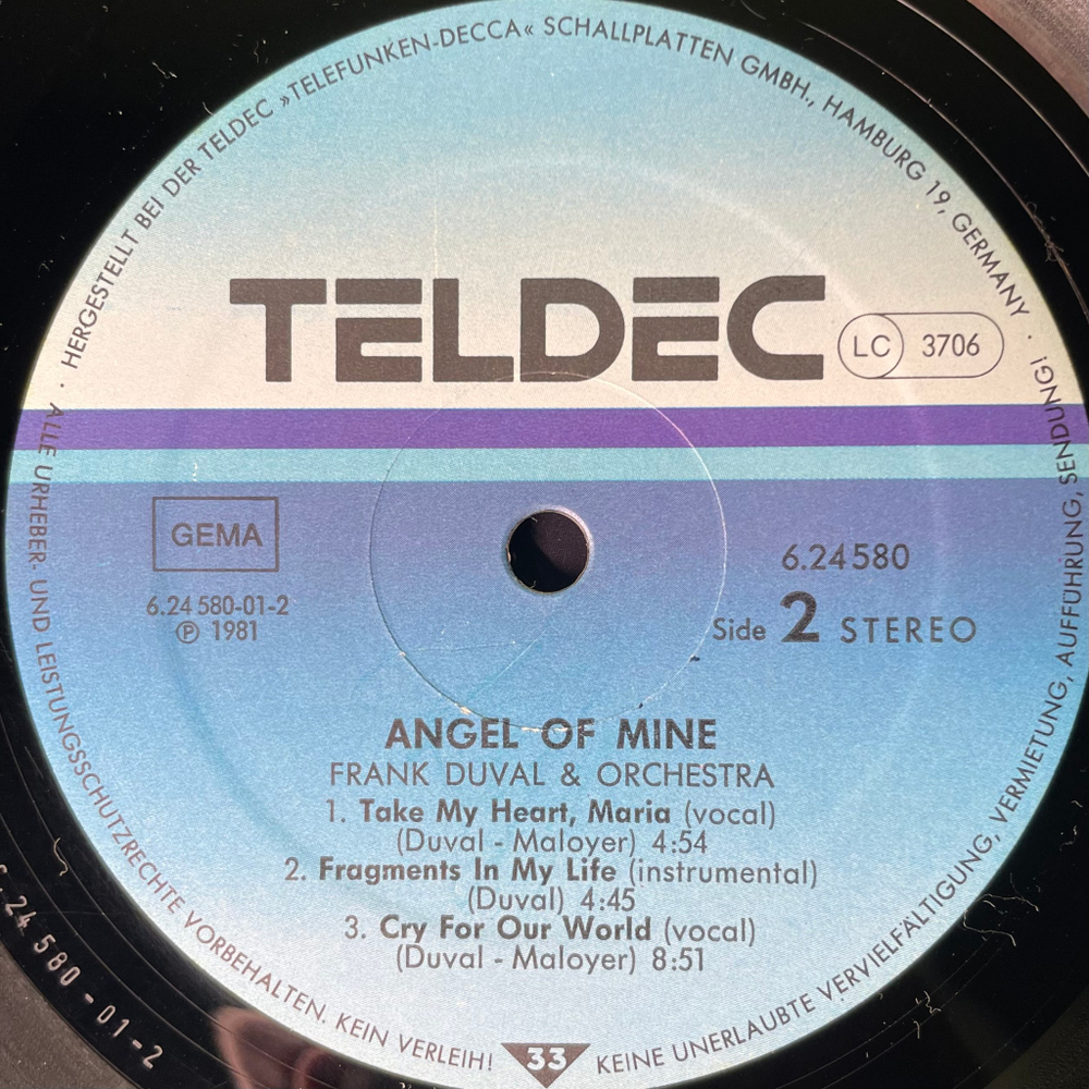 Frank Duval & Orchestra ‎– Angel Of Mine (Германия 1981г.)