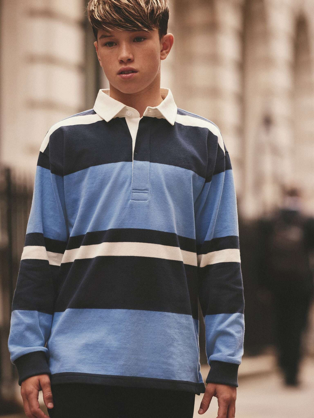 Поло с длинным рукавом для мальчика Next 681-614, Синий, Молочный