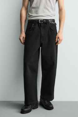 ZARA БРЮКИ КАРГО WIDE FIT, ЧЕРНЫЙ