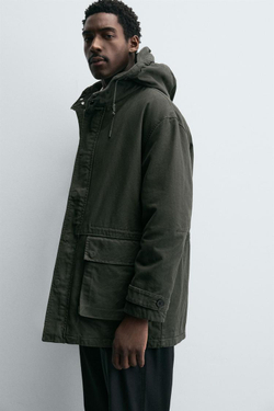 ZARA ПАРКА СВОБОДНОГО КРОЯ С ЭФФЕКТОМ ПОТЕРТОСТИ, СВЕТЛО-КОРИЧНЕВЫЙ