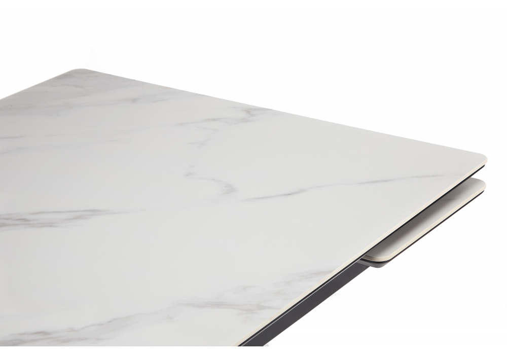 Керамический стол Woodville Старлайт 140(200)х80 snow alpin white, черный, ножки черные