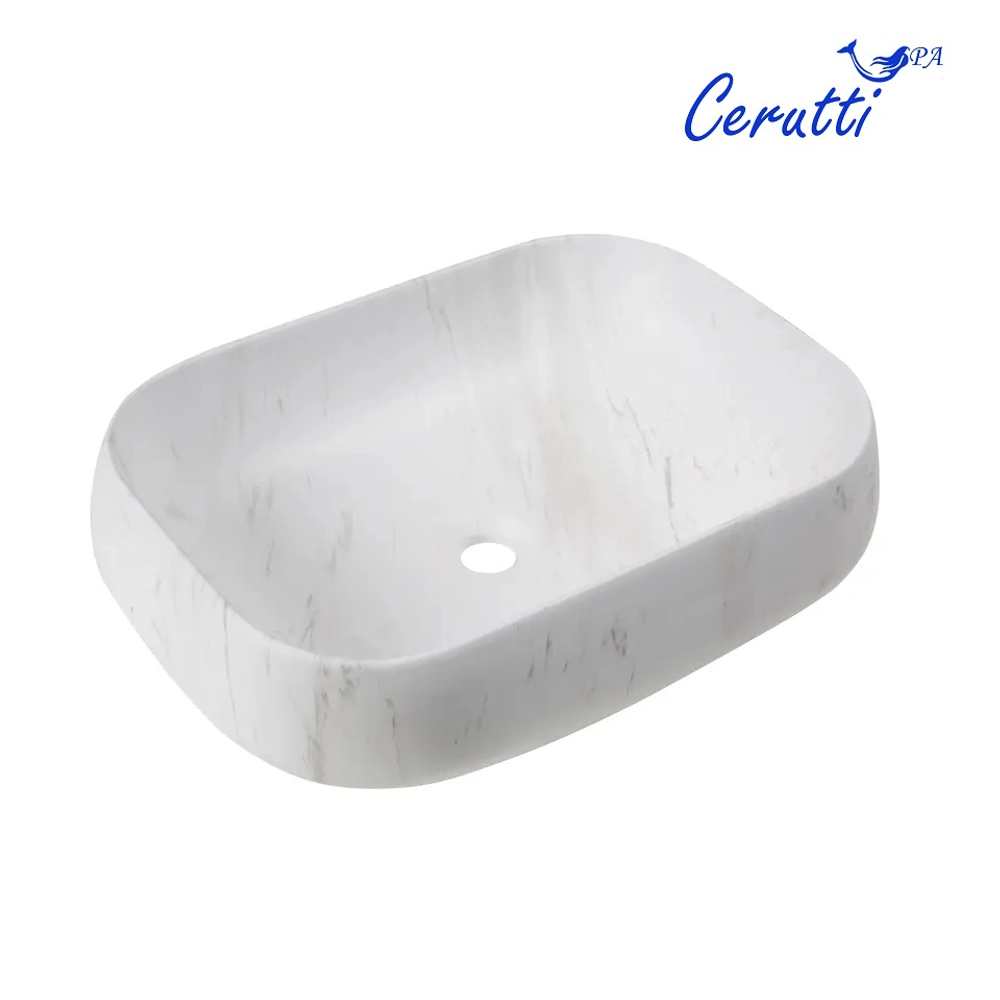 Раковина CR0086 MMW1 накладная, мрамор матовый белый, прямоугольная 565х400х145 Ceruttispa