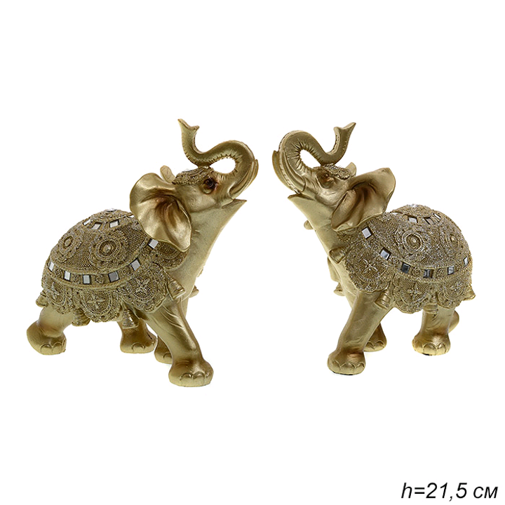 Статуэтка Слон с зеркалами кристалл круг с блестками цвет золотистый 21,5 см