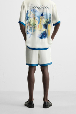 ZARA ШОРТЫ ИЗ САТИНА С ПРИНТОМ, СИНИЙ