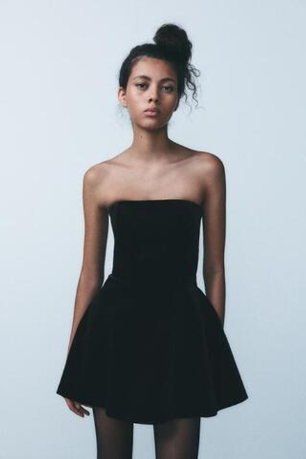 ZARA БАРХАТНОЕ ПЛАТЬЕ-КОМБИНЕЗОН, ЧЕРНЫЙ
