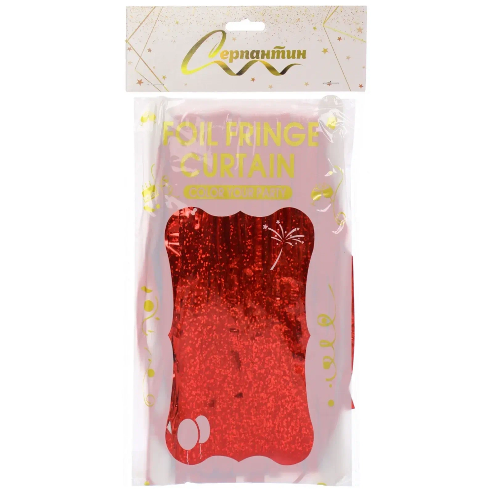 Занавес фольгированный TINSEL «Дождь» ш1м, в2м (галограмма), Красный
