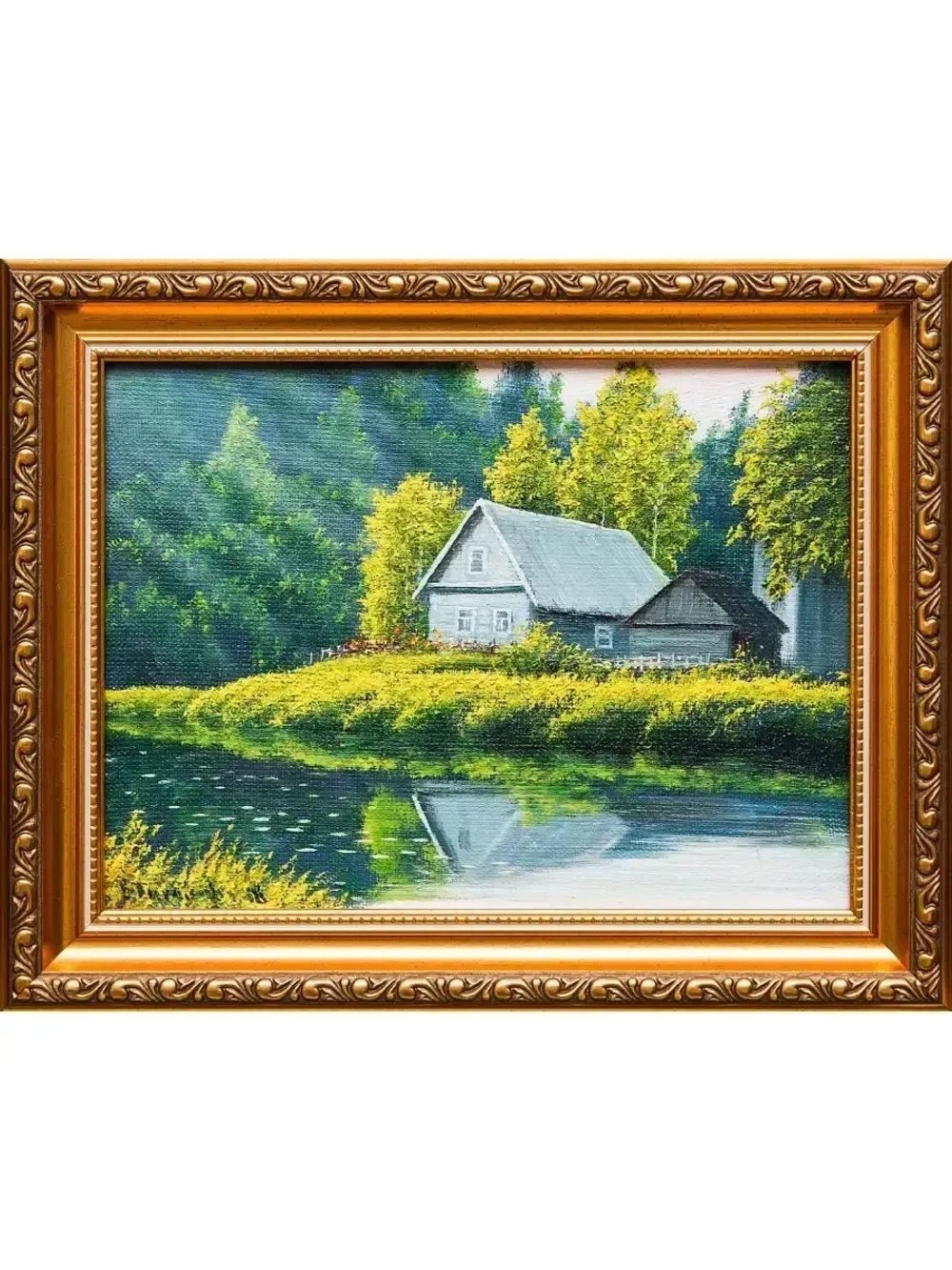 Картина маслом Деревня у реки Тимофеев