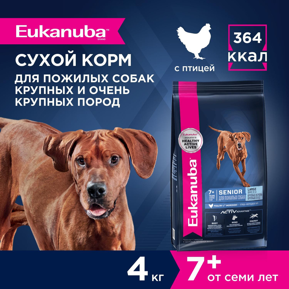 Сухой корм Eukanuba Senior Large Breed 7+ years для пожилых собак крупных и очень крупных пород с курицей 4 кг