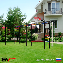 Уличная шведская стенка Sv Sport рукоход х 2 с комплектом турник прямой У52433.2К (Турник/Брусья/Гнездо 115см/Щит баскет/Кронш бокс/Канат/кольца/лестница)