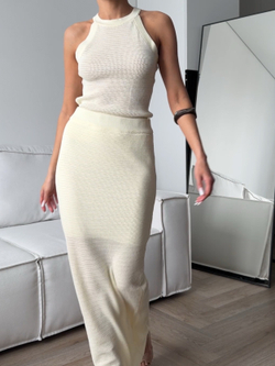 Комплект вязаный, базовый, топ и длинная юбка