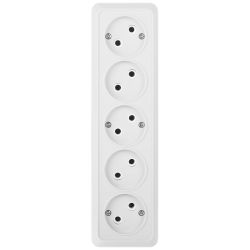 Розетка Intro Quadro 2-209-01 без заземления пятиместная 5х2P 16А-250В IP20 ОУ белый | Intro