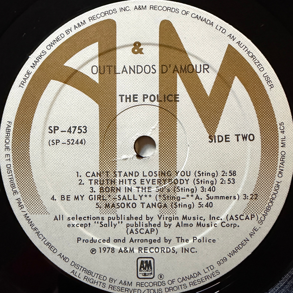 The Police ‎– Outlandos D'Amour (Канада 1979г.) Т