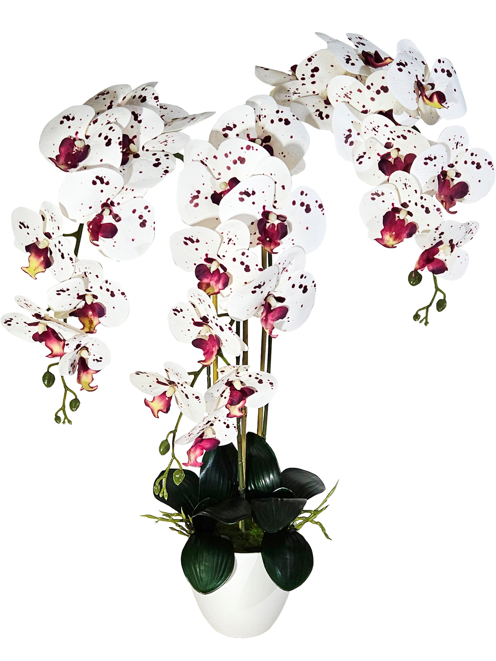 Искусственные Орхидеи Крапчатые белые 3 ветки латекс в кашпо, 65см
