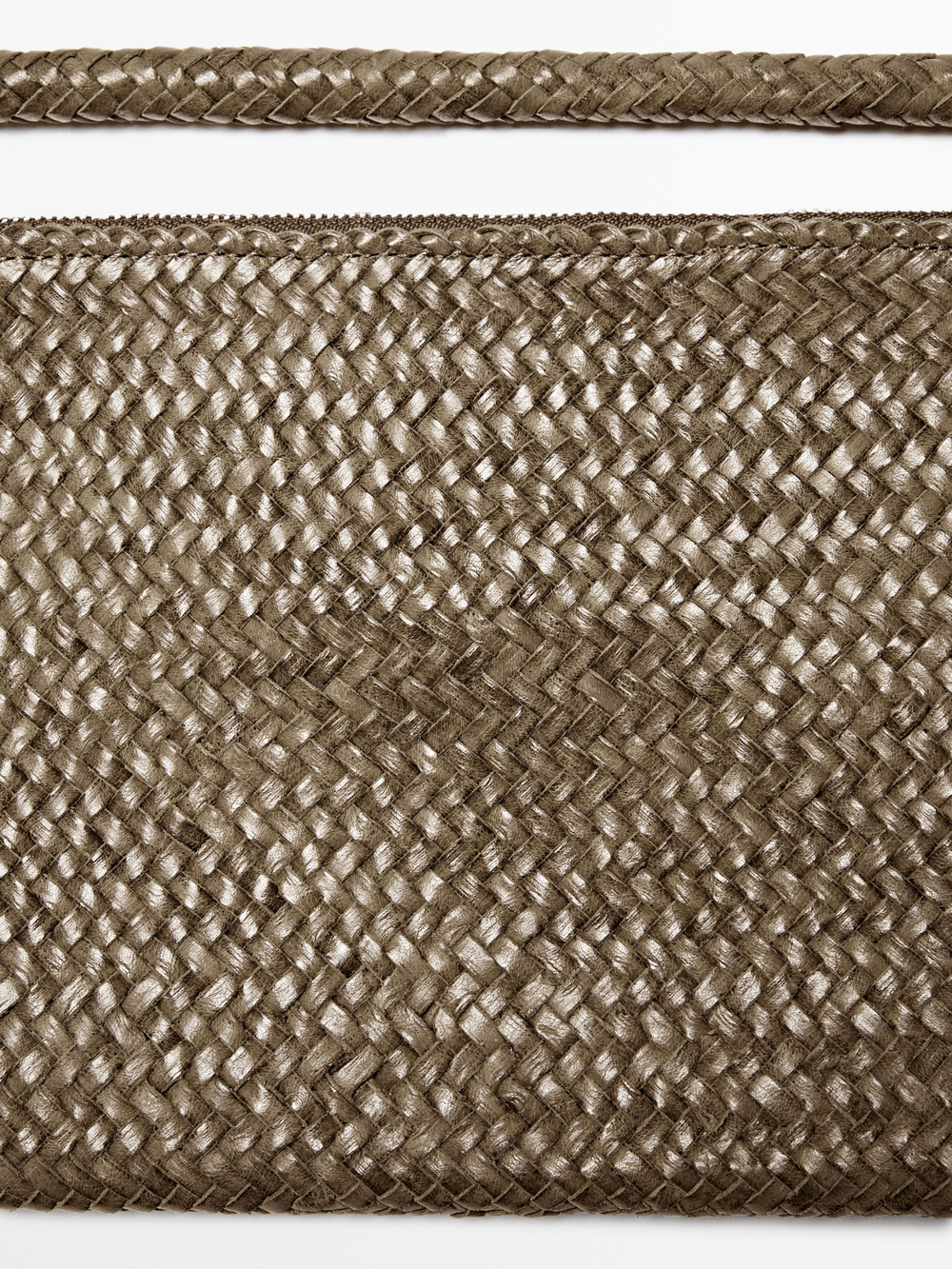 Massimo Dutti Маленькая плетеная кожаная сумка через плечо, хаки