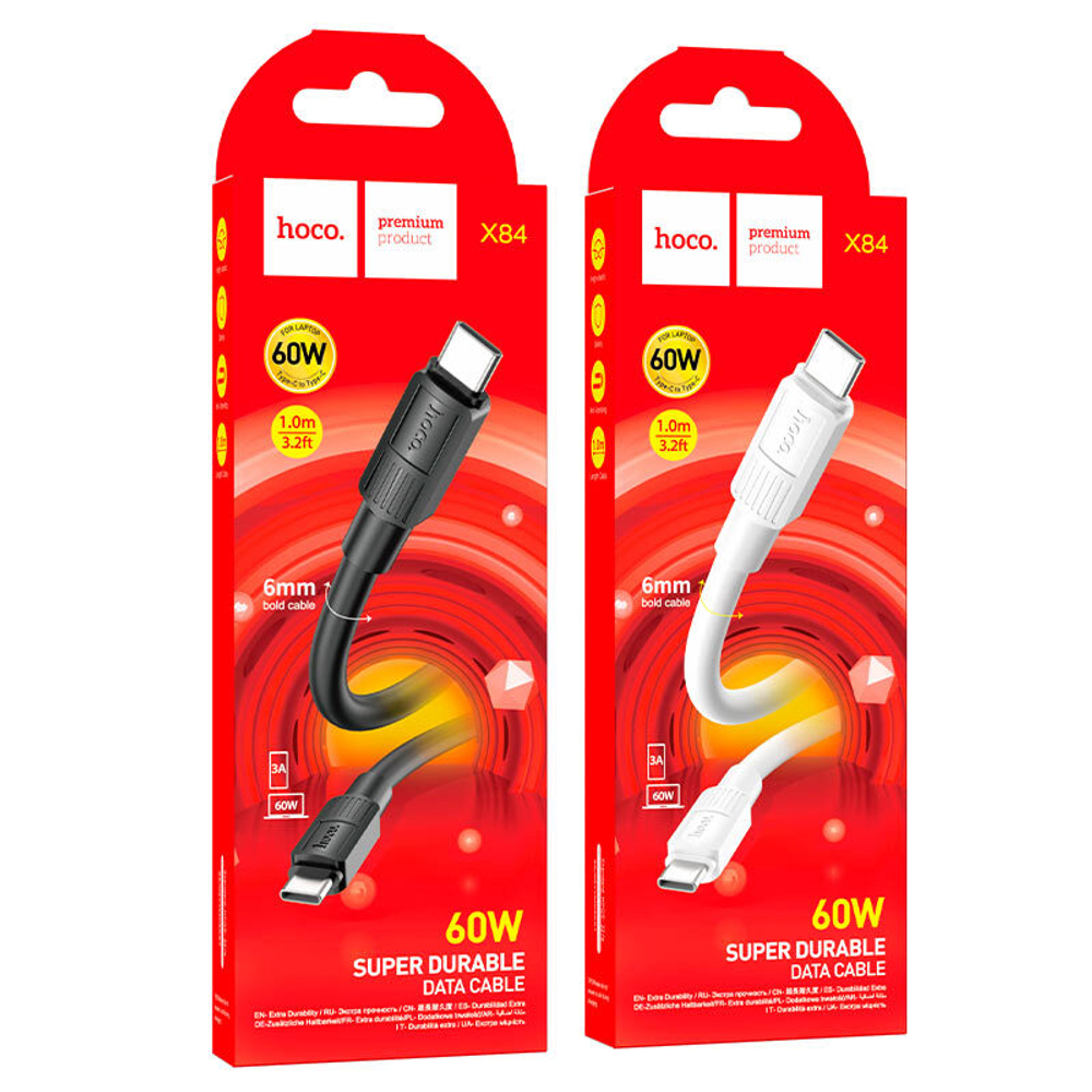 Кабель HOCO X84 Type-C-Type-C 60W 3A 1м PVC White