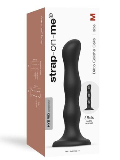 Черная насадка Strap-On-Me Dildo Geisha Balls size M (Цвет: черный)