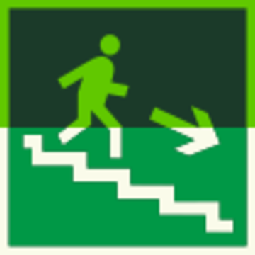Е13 "Направление к эвакуационному выходу по лестнице вниз направо"