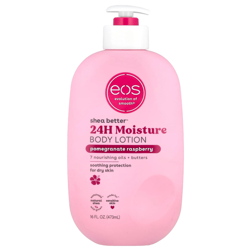 EOS, Shea Better ™, увлажняющий лосьон для тела на 24 часа, гранат и малина, 473 мл (16 жидк. Унций)