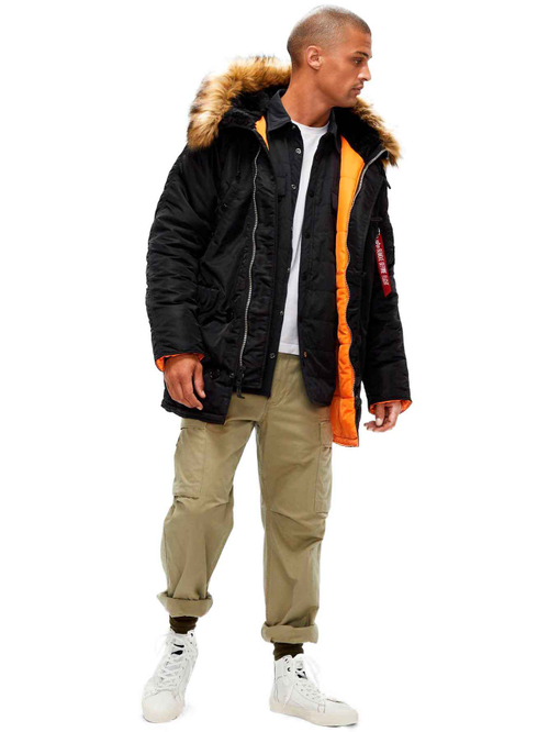 Куртка Аляска Alpha Slim Fit N-3B (черная - black/orange)