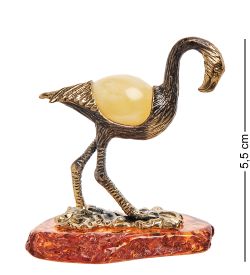 Народные промыслы AM-1926 Фигурка «Фламинго в реверансе» (латунь, янтарь)
