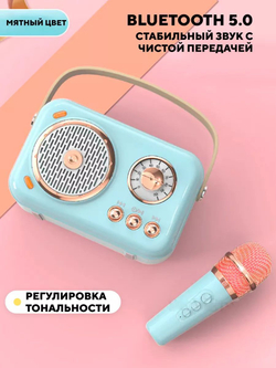 Детская караоке колонка, блютуз станция с микрофоном