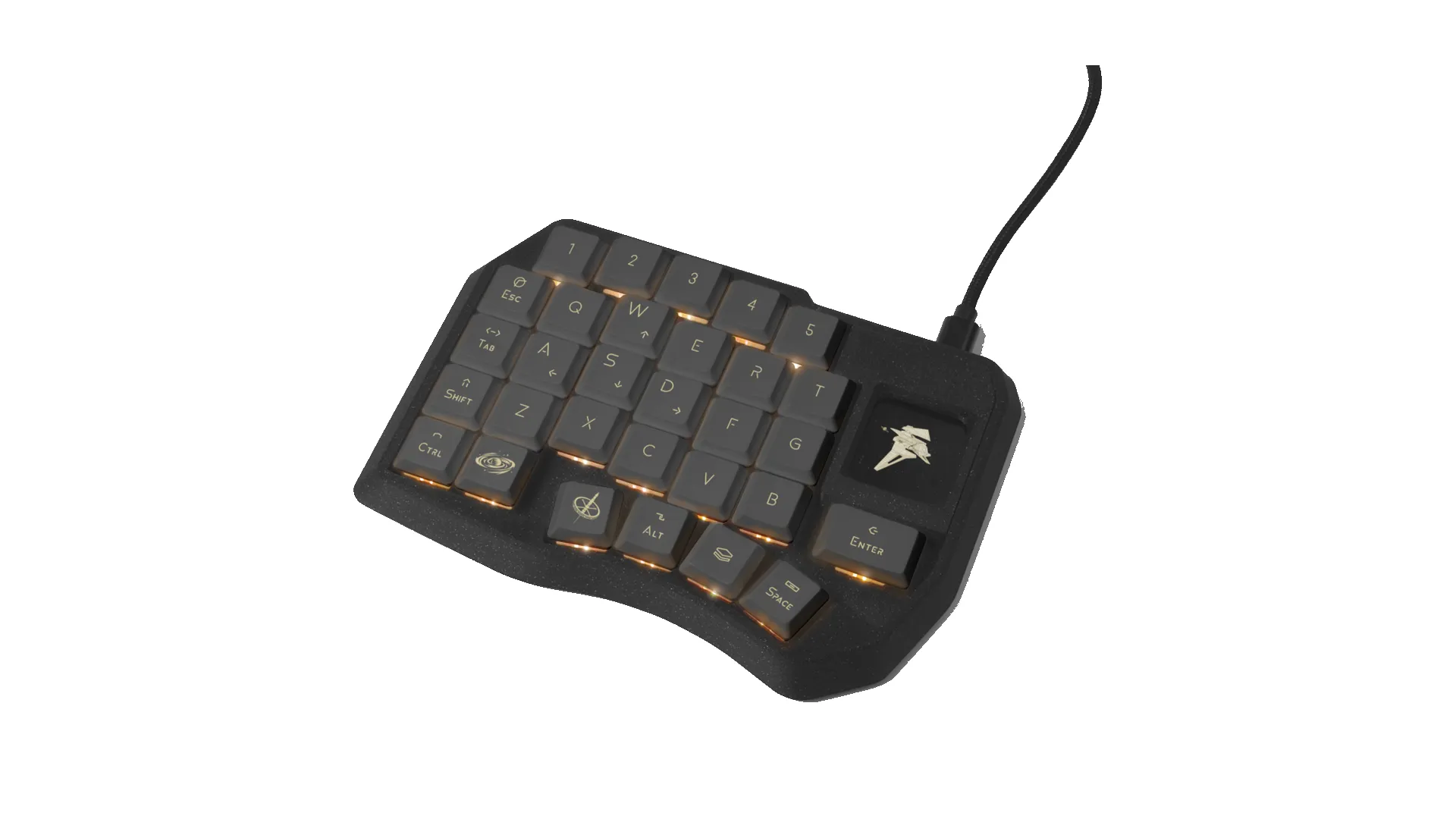 Игровая мини-клавиатура Ergohaven Space Mission 30 Black, вид под углом на белом фоне