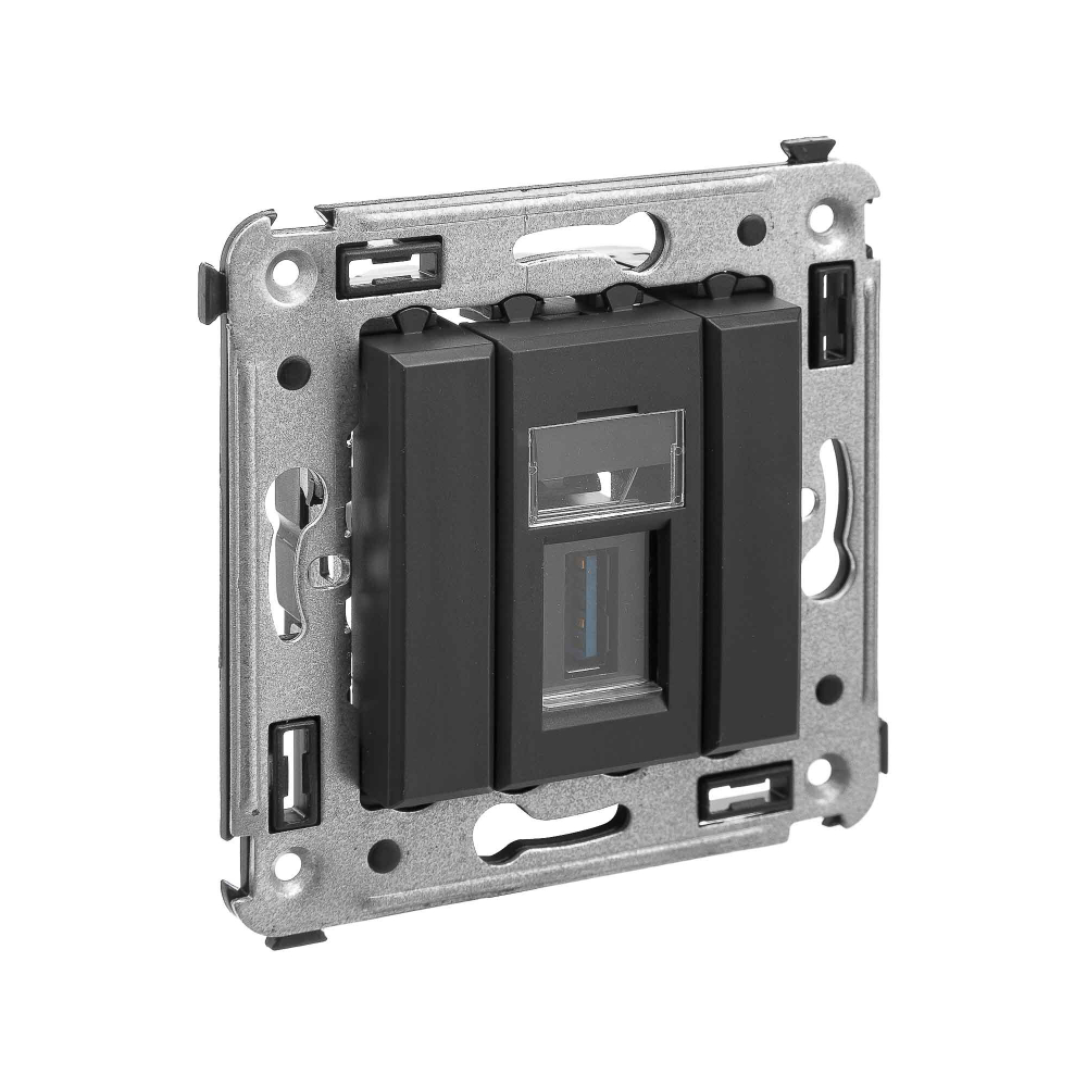 USB 3.0 розетка одинарная в стену, тип А-А, "Avanti", "Черный матовый"