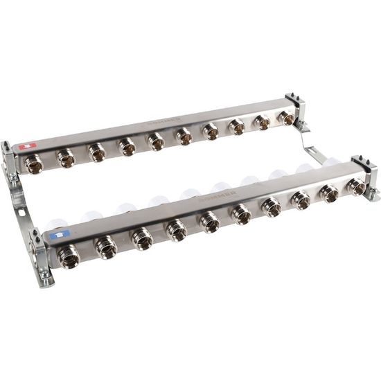 Коллектор Rommer 1"x3/4" на 10 контуров с запорными клапанами (нерж. сталь) RMS-3200-000010