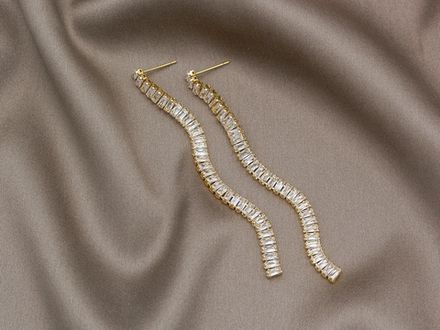 Серьги Вечерние "Дорожка" 80мм, со стразами