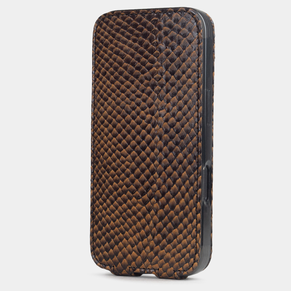 Чехол для iPhone 16 Pro из кожи лосося, черно-оранжевый градиент