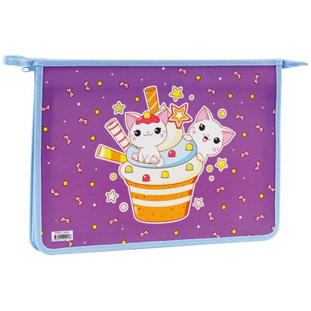 Папка для тетрадей 2 отделения А4 на молнии Спейс, рисунок на пластике, Sweet Cats