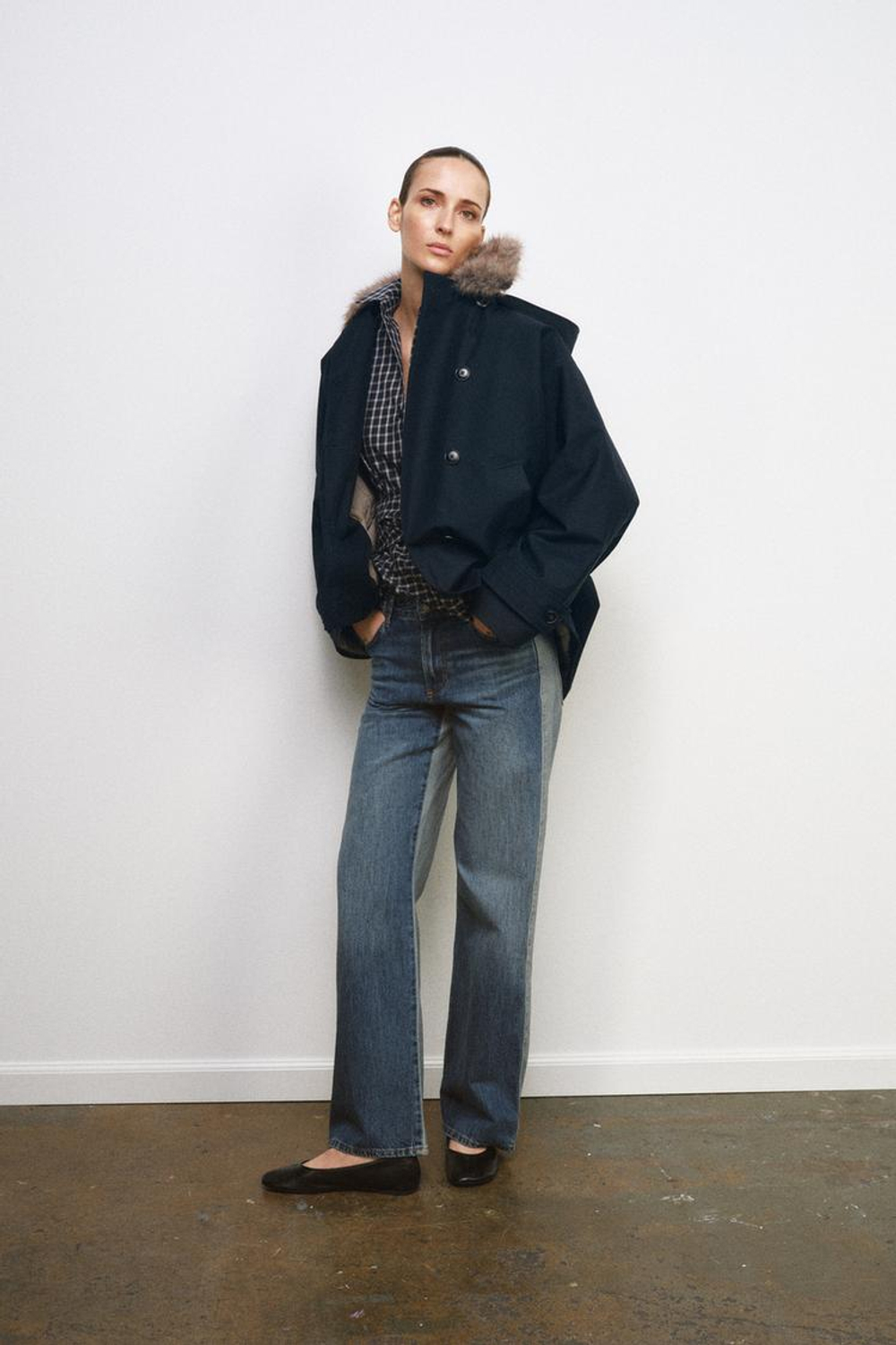 ZARA ТРЕНЧ С МЕХОВЫМ ВОРОТНИКОМ — ZW COLLECTION, МОРСКОЙ СИНИЙ