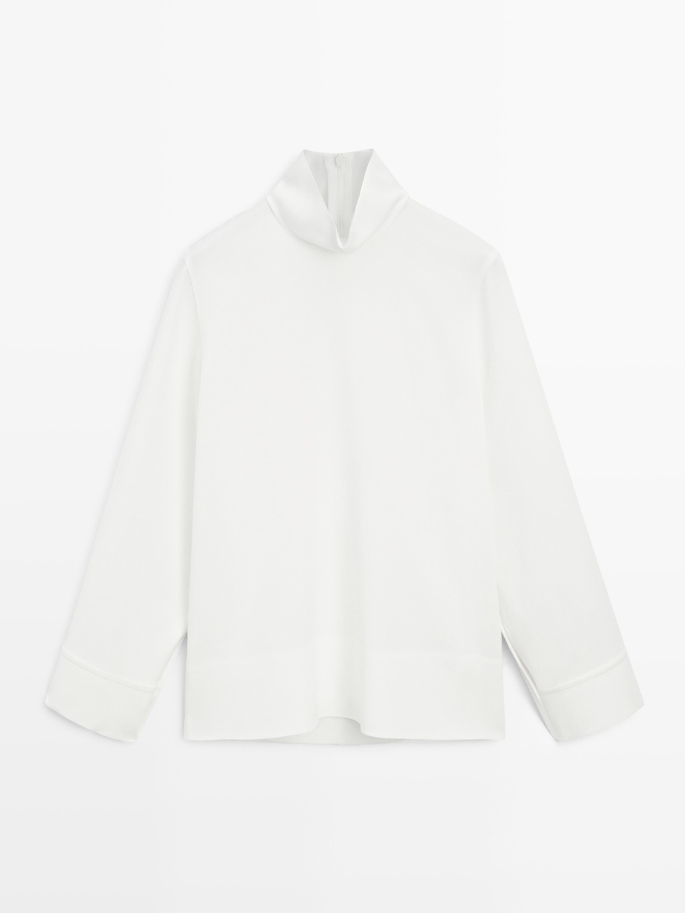 Massimo Dutti Блуза с высоким воротником и декоративной деталью снизу, белый