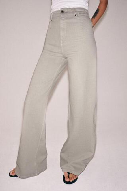 ZARA ДЖИНСЫ WIDE LEG С ВЫСОКОЙ ПОСАДКОЙ — ZW COLLECTION, ЖЕМЧУЖНО-СЕРЫЙ
